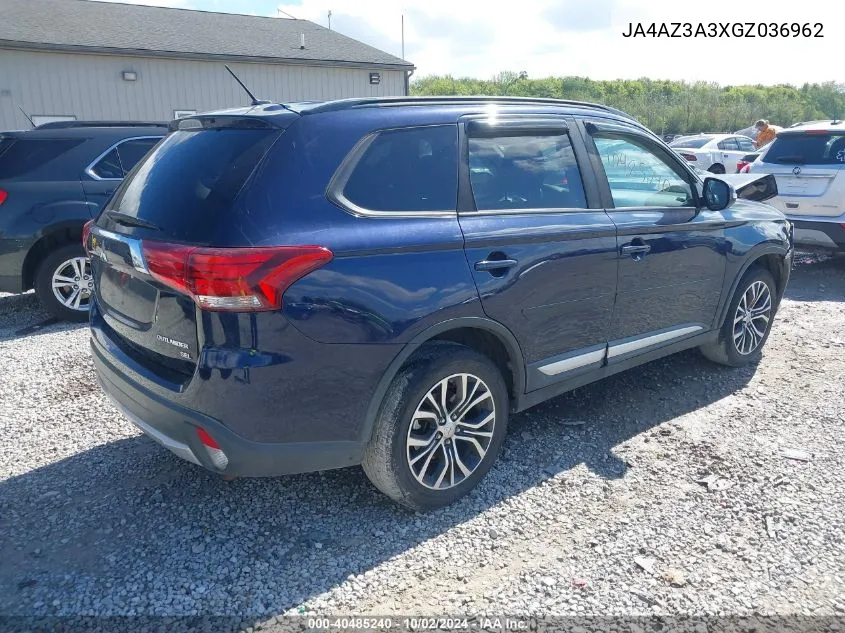 2016 Mitsubishi Outlander Sel VIN: JA4AZ3A3XGZ036962 Lot: 40485240