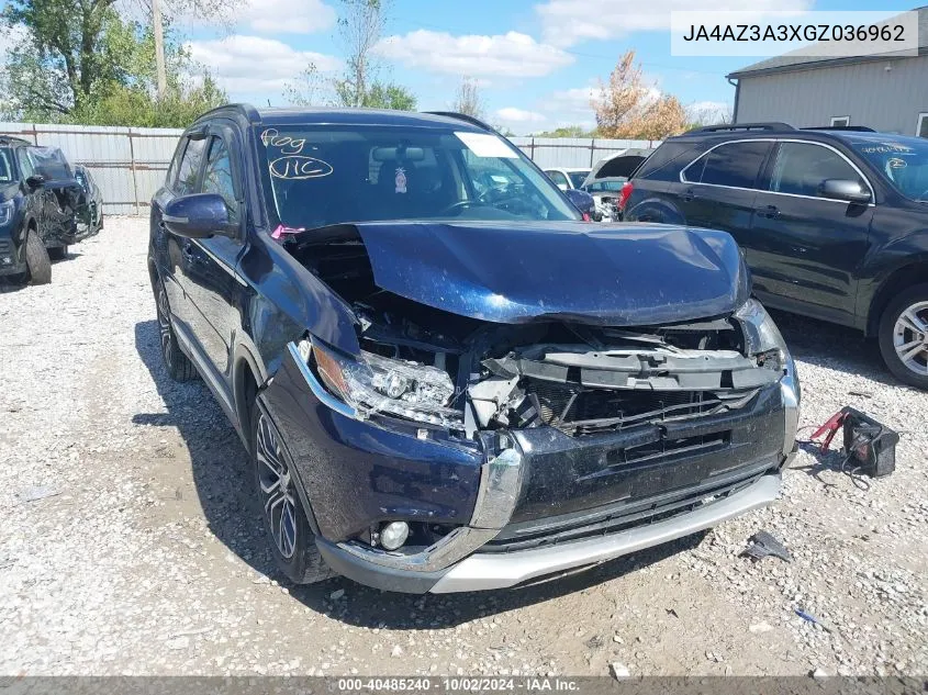 2016 Mitsubishi Outlander Sel VIN: JA4AZ3A3XGZ036962 Lot: 40485240