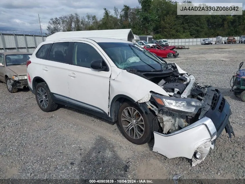 2016 Mitsubishi Outlander Es VIN: JA4AD2A33GZ008042 Lot: 40503839