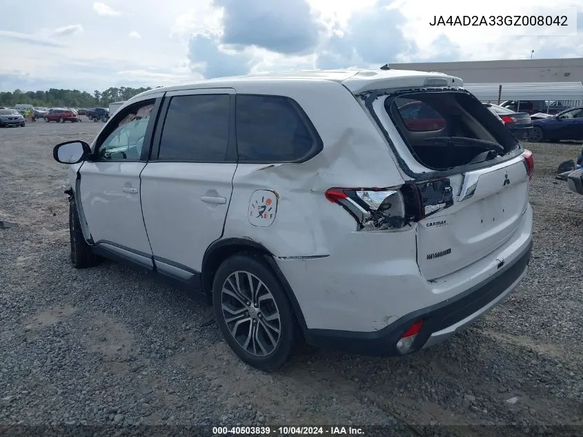 2016 Mitsubishi Outlander Es VIN: JA4AD2A33GZ008042 Lot: 40503839