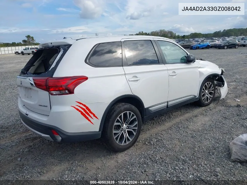 2016 Mitsubishi Outlander Es VIN: JA4AD2A33GZ008042 Lot: 40503839