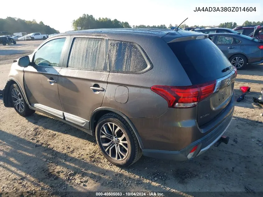 2016 Mitsubishi Outlander Se VIN: JA4AD3A38GZ014604 Lot: 40505083