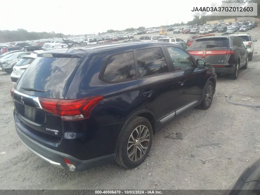 2016 Mitsubishi Outlander Se VIN: JA4AD3A37GZ012603 Lot: 40506470