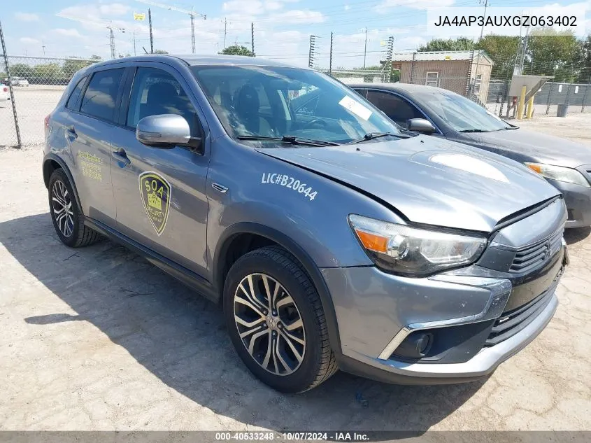 2016 Mitsubishi Outlander Sport 2.0 Es VIN: JA4AP3AUXGZ063402 Lot: 40533248