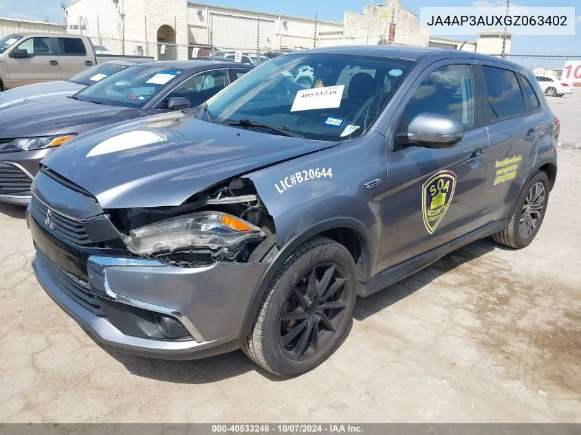 2016 Mitsubishi Outlander Sport 2.0 Es VIN: JA4AP3AUXGZ063402 Lot: 40533248