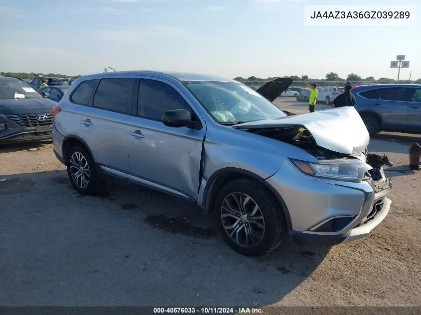 2016 Mitsubishi Outlander Se/Sel VIN: JA4AZ3A36GZ039289 Lot: 40576033