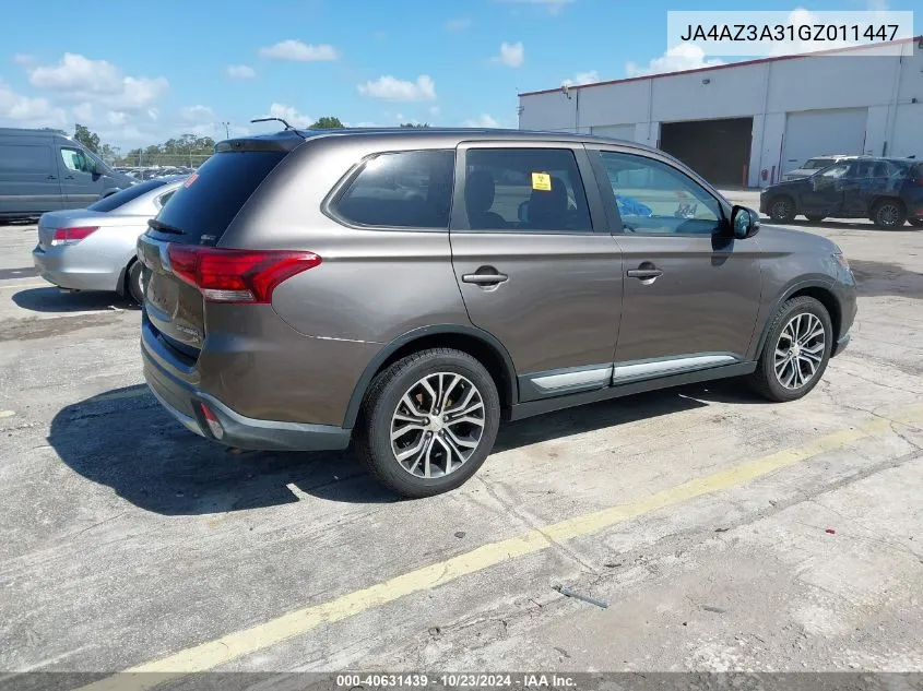 2016 Mitsubishi Outlander Se VIN: JA4AZ3A31GZ011447 Lot: 40631439