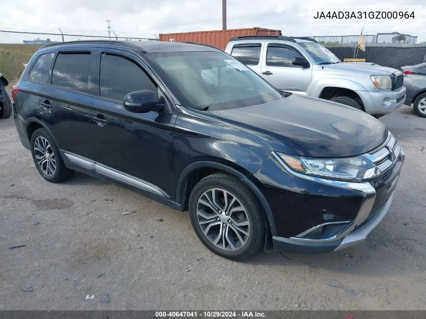 2016 Mitsubishi Outlander Se/Sel VIN: JA4AD3A31GZ000964 Lot: 40647041