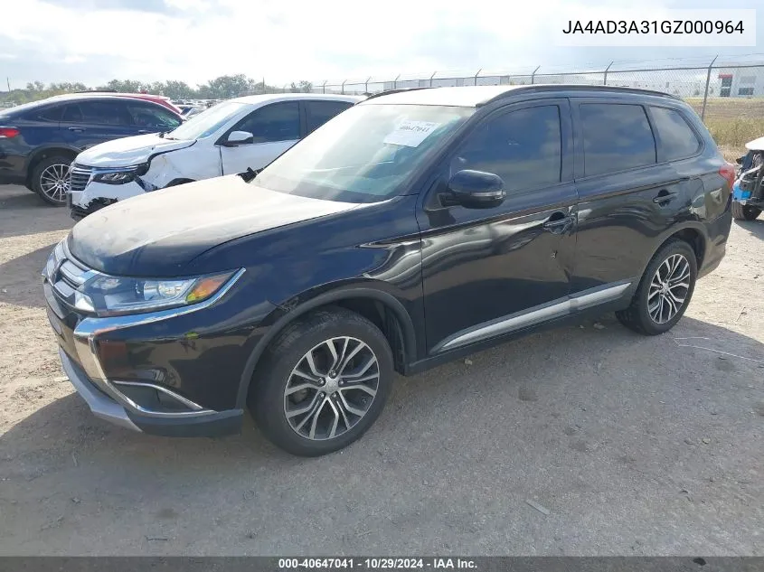 2016 Mitsubishi Outlander Se/Sel VIN: JA4AD3A31GZ000964 Lot: 40647041