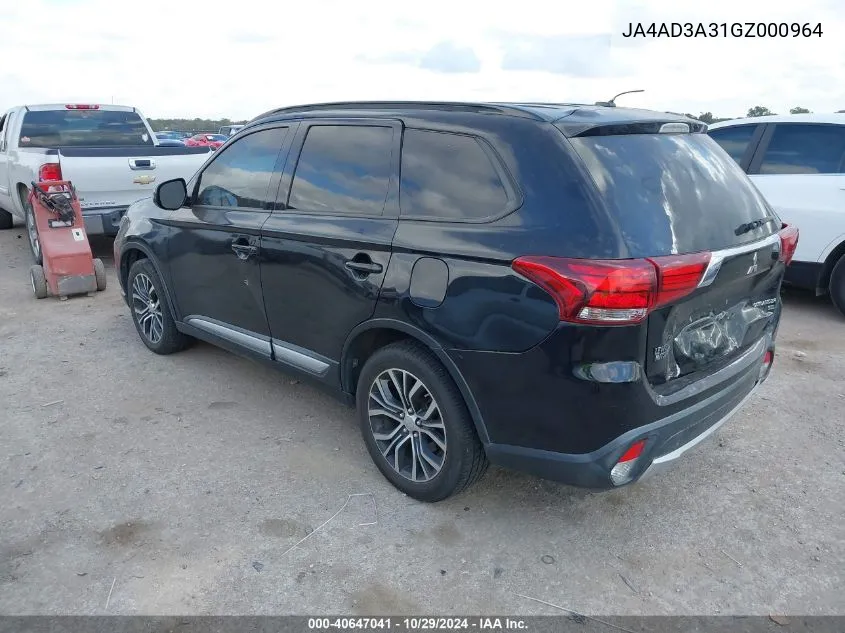 2016 Mitsubishi Outlander Se/Sel VIN: JA4AD3A31GZ000964 Lot: 40647041