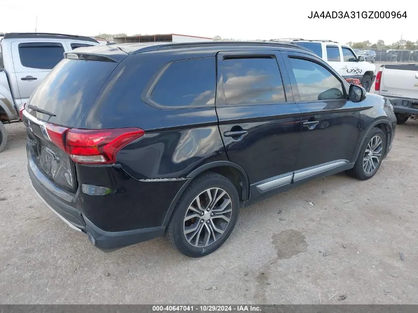 2016 Mitsubishi Outlander Se/Sel VIN: JA4AD3A31GZ000964 Lot: 40647041