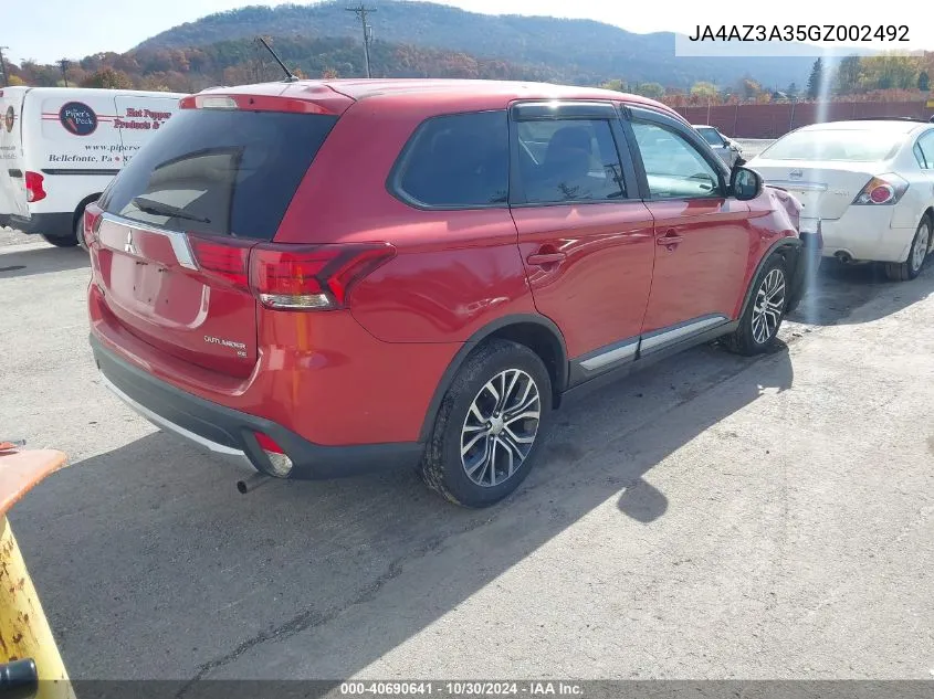 2016 Mitsubishi Outlander Se VIN: JA4AZ3A35GZ002492 Lot: 40690641