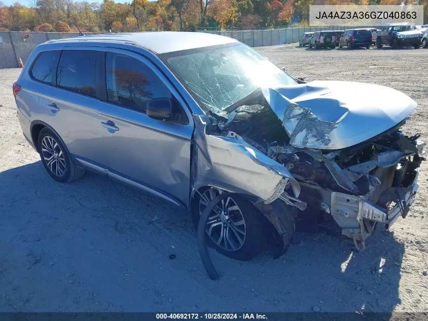 2016 Mitsubishi Outlander Es VIN: JA4AZ3A36GZ040863 Lot: 40692172