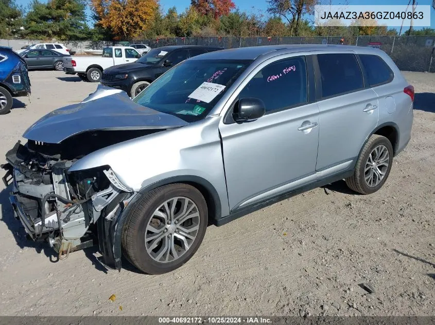 2016 Mitsubishi Outlander Es VIN: JA4AZ3A36GZ040863 Lot: 40692172