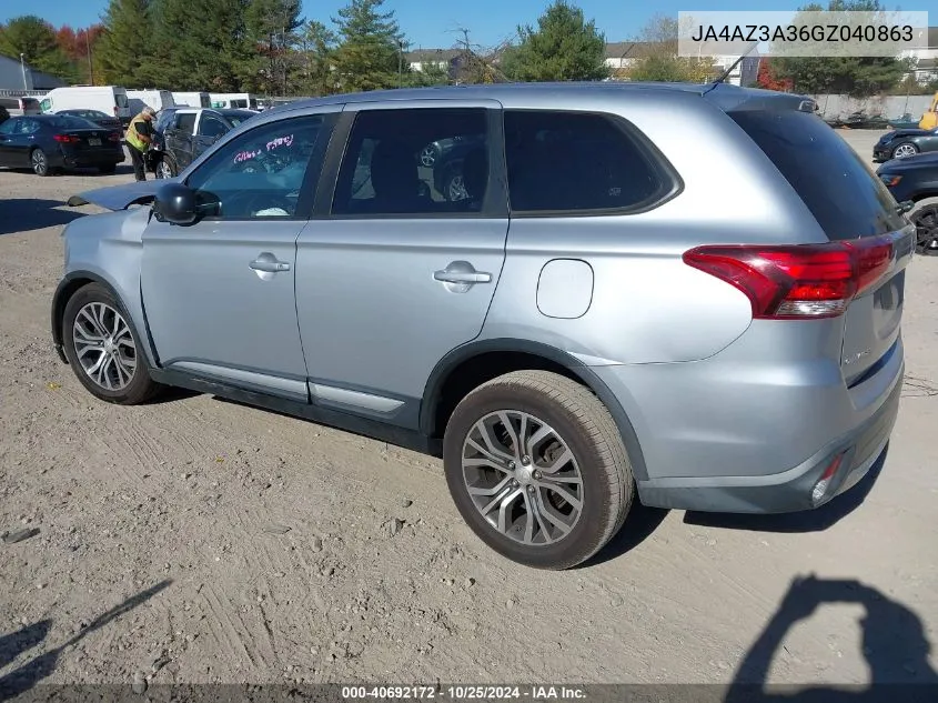 2016 Mitsubishi Outlander Es VIN: JA4AZ3A36GZ040863 Lot: 40692172