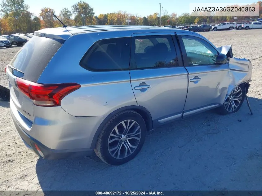 2016 Mitsubishi Outlander Es VIN: JA4AZ3A36GZ040863 Lot: 40692172