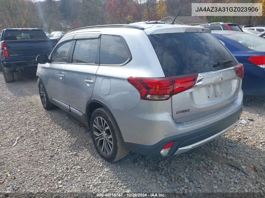 2016 Mitsubishi Outlander Sel VIN: JA4AZ3A31GZ023906 Lot: 40715767