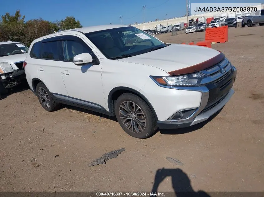 2016 Mitsubishi Outlander Se/Sel VIN: JA4AD3A37GZ003870 Lot: 40716337