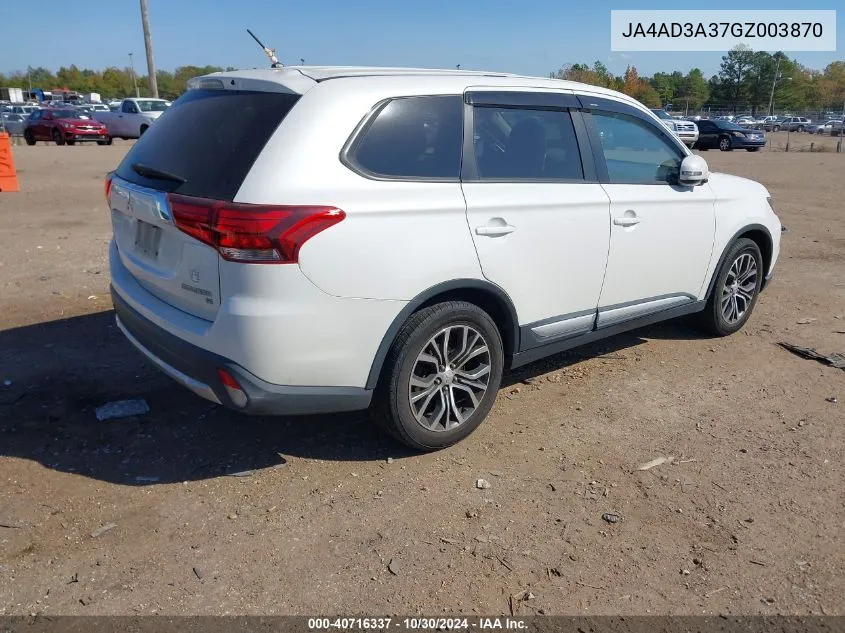 2016 Mitsubishi Outlander Se/Sel VIN: JA4AD3A37GZ003870 Lot: 40716337