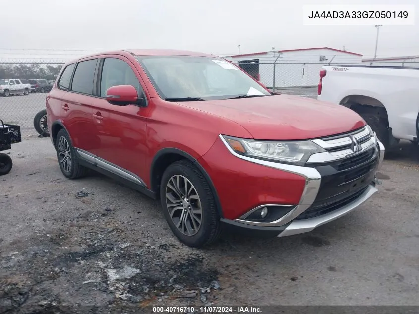 2016 Mitsubishi Outlander Se/Sel VIN: JA4AD3A33GZ050149 Lot: 40716710