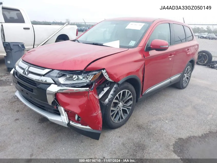 2016 Mitsubishi Outlander Se/Sel VIN: JA4AD3A33GZ050149 Lot: 40716710