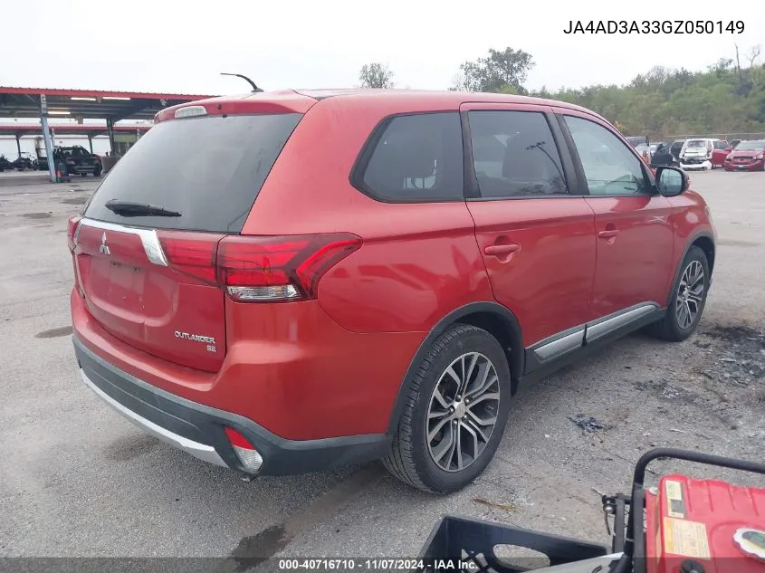 2016 Mitsubishi Outlander Se/Sel VIN: JA4AD3A33GZ050149 Lot: 40716710