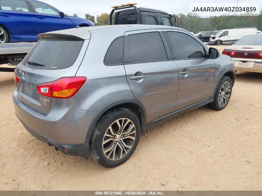 2016 Mitsubishi Outlander Sport 2.4 Es/2.4 Se VIN: JA4AR3AW4GZ034859 Lot: 40721566