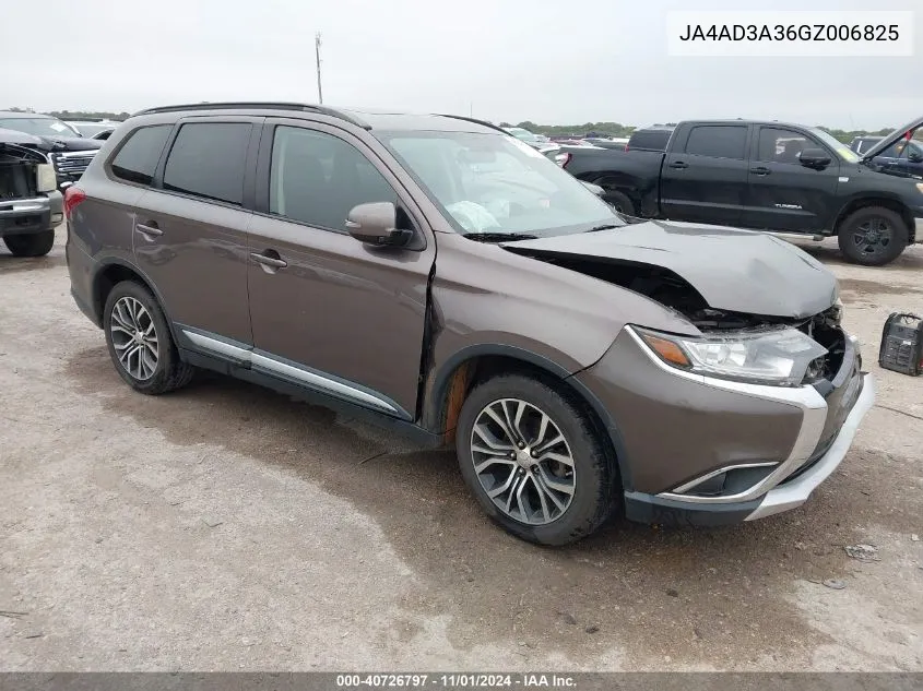 2016 Mitsubishi Outlander Sel VIN: JA4AD3A36GZ006825 Lot: 40726797