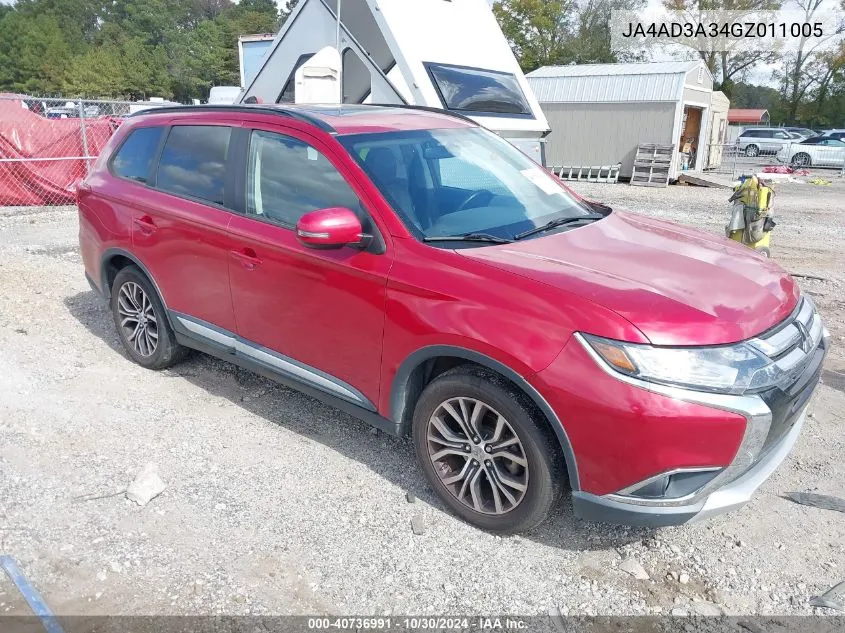 2016 Mitsubishi Outlander Se/Sel VIN: JA4AD3A34GZ011005 Lot: 40736991