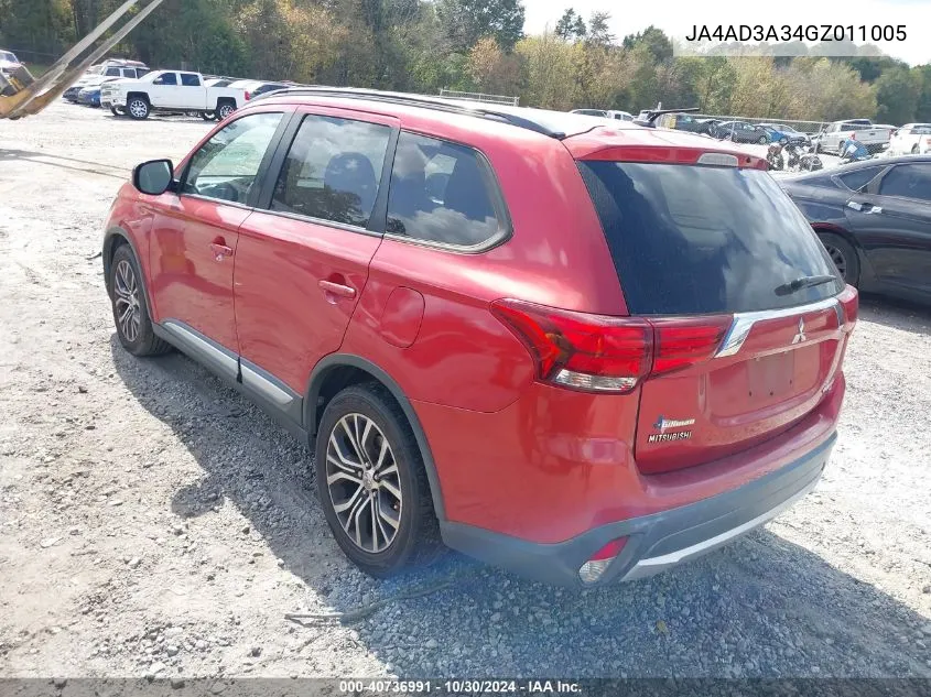 2016 Mitsubishi Outlander Se/Sel VIN: JA4AD3A34GZ011005 Lot: 40736991