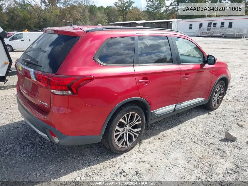 2016 Mitsubishi Outlander Se/Sel VIN: JA4AD3A34GZ011005 Lot: 40736991