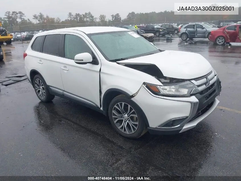 2016 Mitsubishi Outlander Se VIN: JA4AD3A30GZ025001 Lot: 40748404