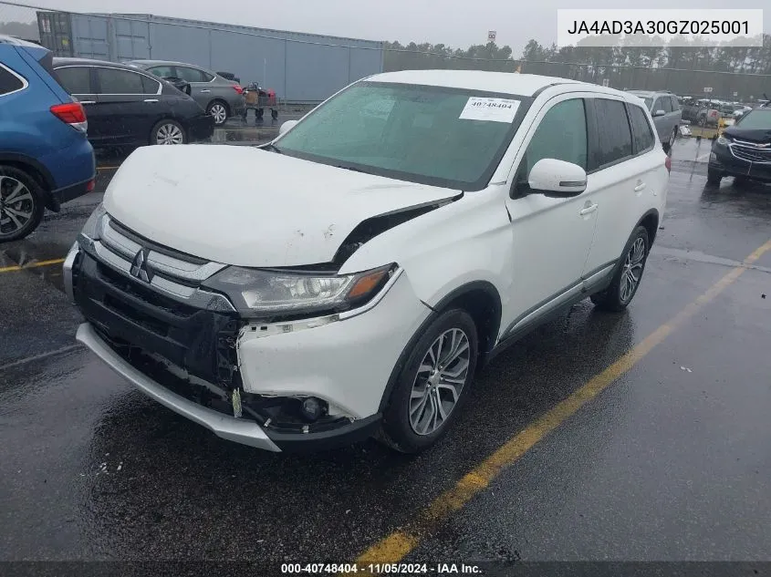 2016 Mitsubishi Outlander Se VIN: JA4AD3A30GZ025001 Lot: 40748404