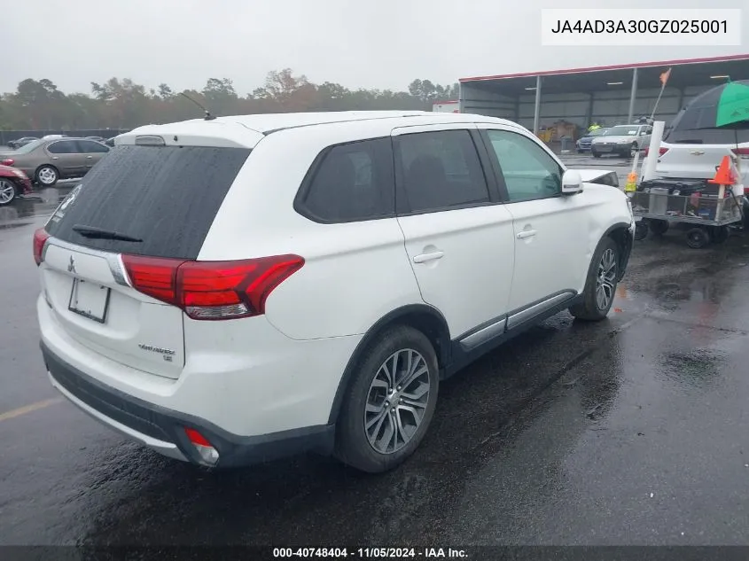 2016 Mitsubishi Outlander Se VIN: JA4AD3A30GZ025001 Lot: 40748404