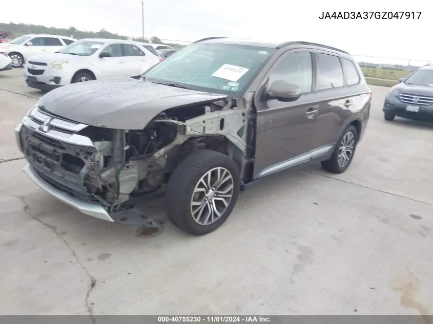 2016 Mitsubishi Outlander Sel VIN: JA4AD3A37GZ047917 Lot: 40755230