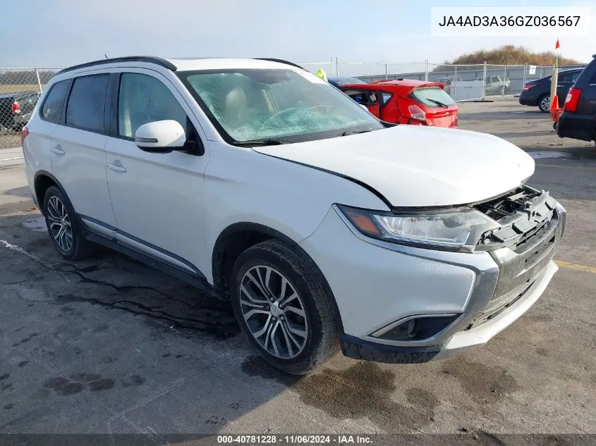 2016 Mitsubishi Outlander Sel VIN: JA4AD3A36GZ036567 Lot: 40781228