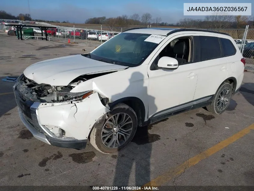 2016 Mitsubishi Outlander Sel VIN: JA4AD3A36GZ036567 Lot: 40781228