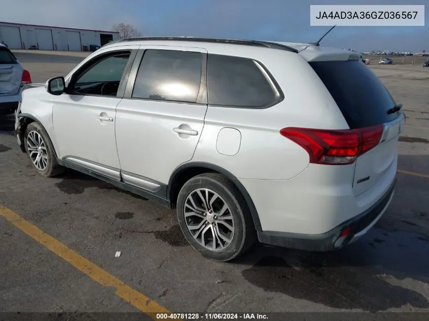 2016 Mitsubishi Outlander Sel VIN: JA4AD3A36GZ036567 Lot: 40781228