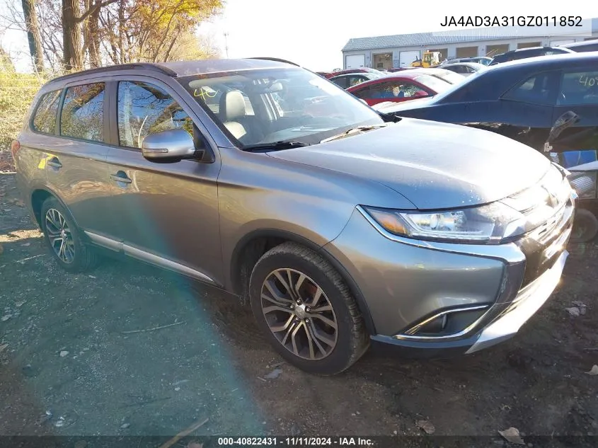 2016 Mitsubishi Outlander Se/Sel VIN: JA4AD3A31GZ011852 Lot: 40822431