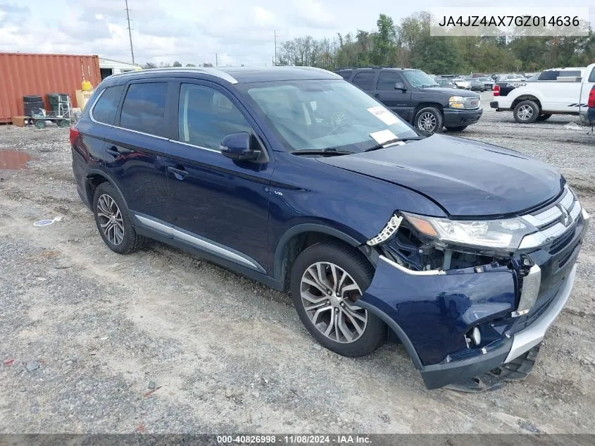 2016 Mitsubishi Outlander Gt VIN: JA4JZ4AX7GZ014636 Lot: 40826998