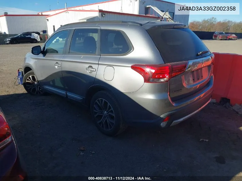 2016 Mitsubishi Outlander Se/Sel VIN: JA4AD3A33GZ002358 Lot: 40838713