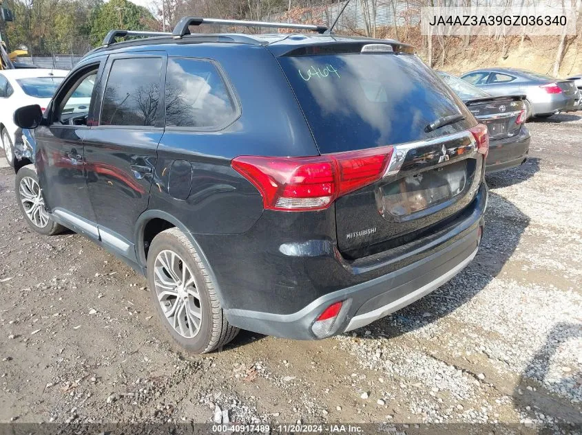 2016 Mitsubishi Outlander Sel VIN: JA4AZ3A39GZ036340 Lot: 40917489