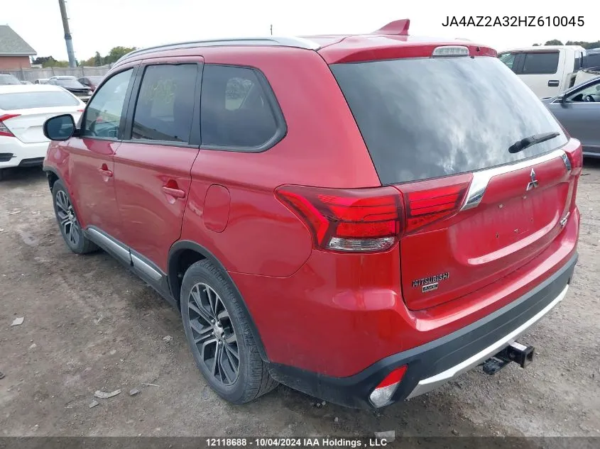 2017 Mitsubishi Outlander VIN: JA4AZ2A32HZ610045 Lot: 12118688