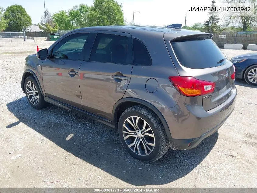 2017 Mitsubishi Outlander Sport 2.0 Es VIN: JA4AP3AU4HZ003942 Lot: 39381773