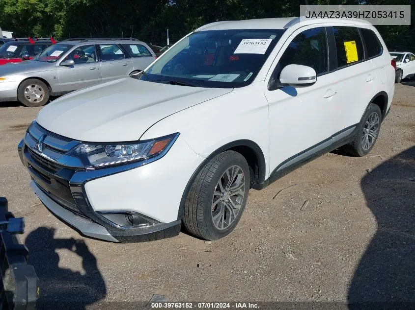 2017 Mitsubishi Outlander Sel VIN: JA4AZ3A39HZ053415 Lot: 39763152