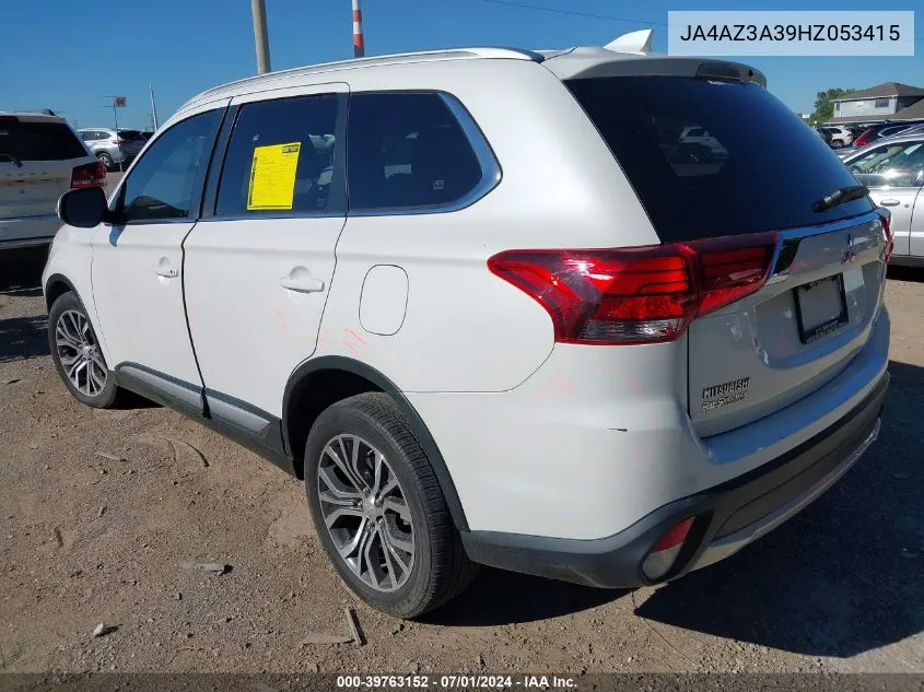 2017 Mitsubishi Outlander Sel VIN: JA4AZ3A39HZ053415 Lot: 39763152