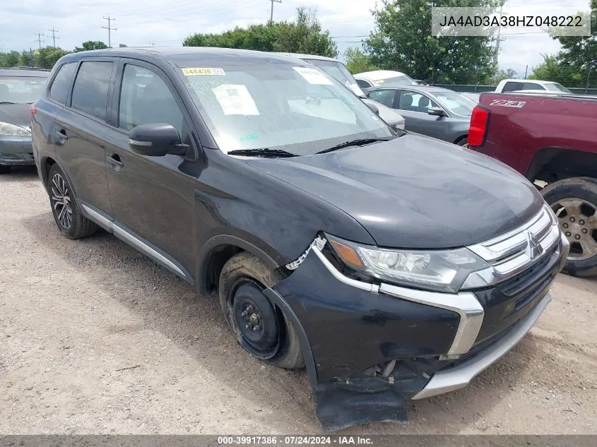 2017 Mitsubishi Outlander Se VIN: JA4AD3A38HZ048222 Lot: 39917386