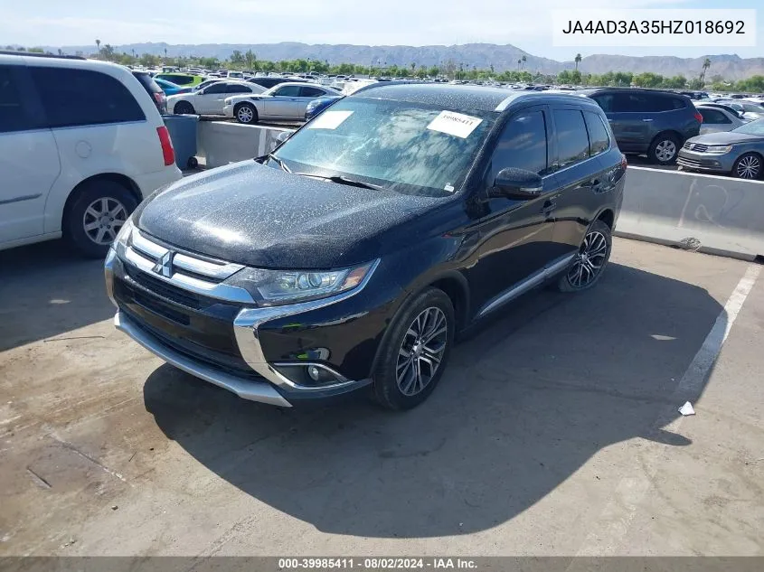 2017 Mitsubishi Outlander Se/Sel VIN: JA4AD3A35HZ018692 Lot: 39985411