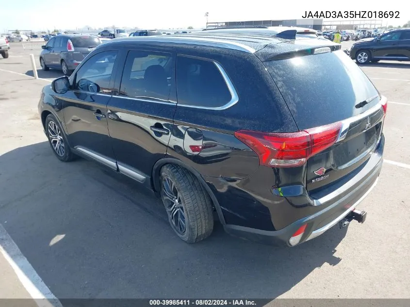 2017 Mitsubishi Outlander Se/Sel VIN: JA4AD3A35HZ018692 Lot: 39985411