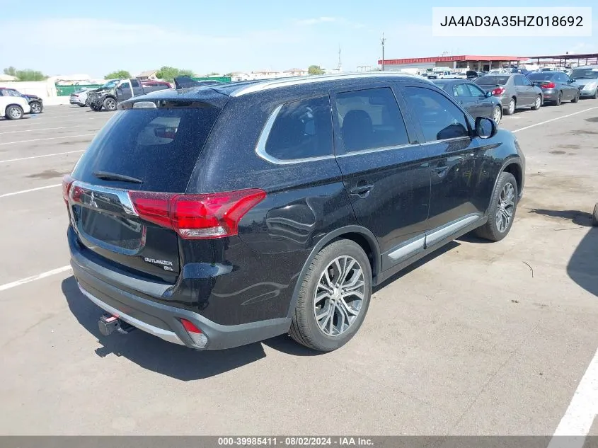 2017 Mitsubishi Outlander Se/Sel VIN: JA4AD3A35HZ018692 Lot: 39985411